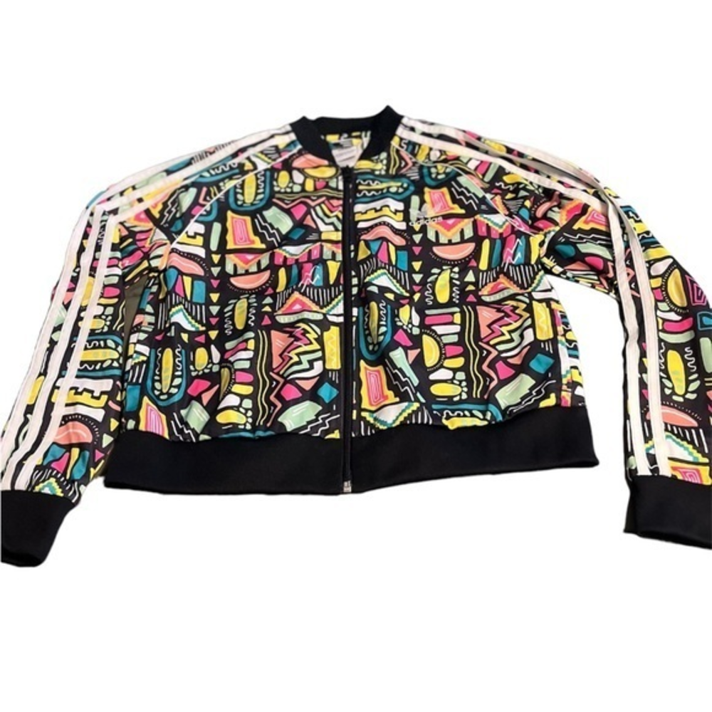 Adidas Girl's Youth Large Cropped SST Full-Zip Track Jacket, All-Over Print